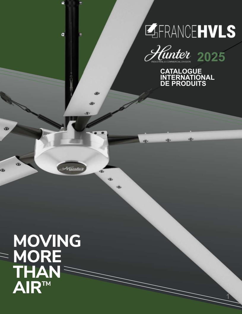 Consulter le catalogue France HVLS 2025-2026 des déstratificateurs HVLS Hunter Industrial