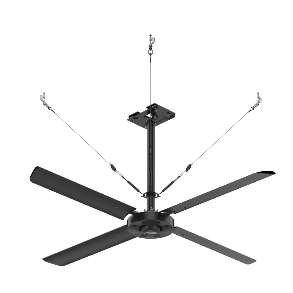 Déstratificateur Hunter ECO à quatre pales noires, câbles de sécurité et tige réglable