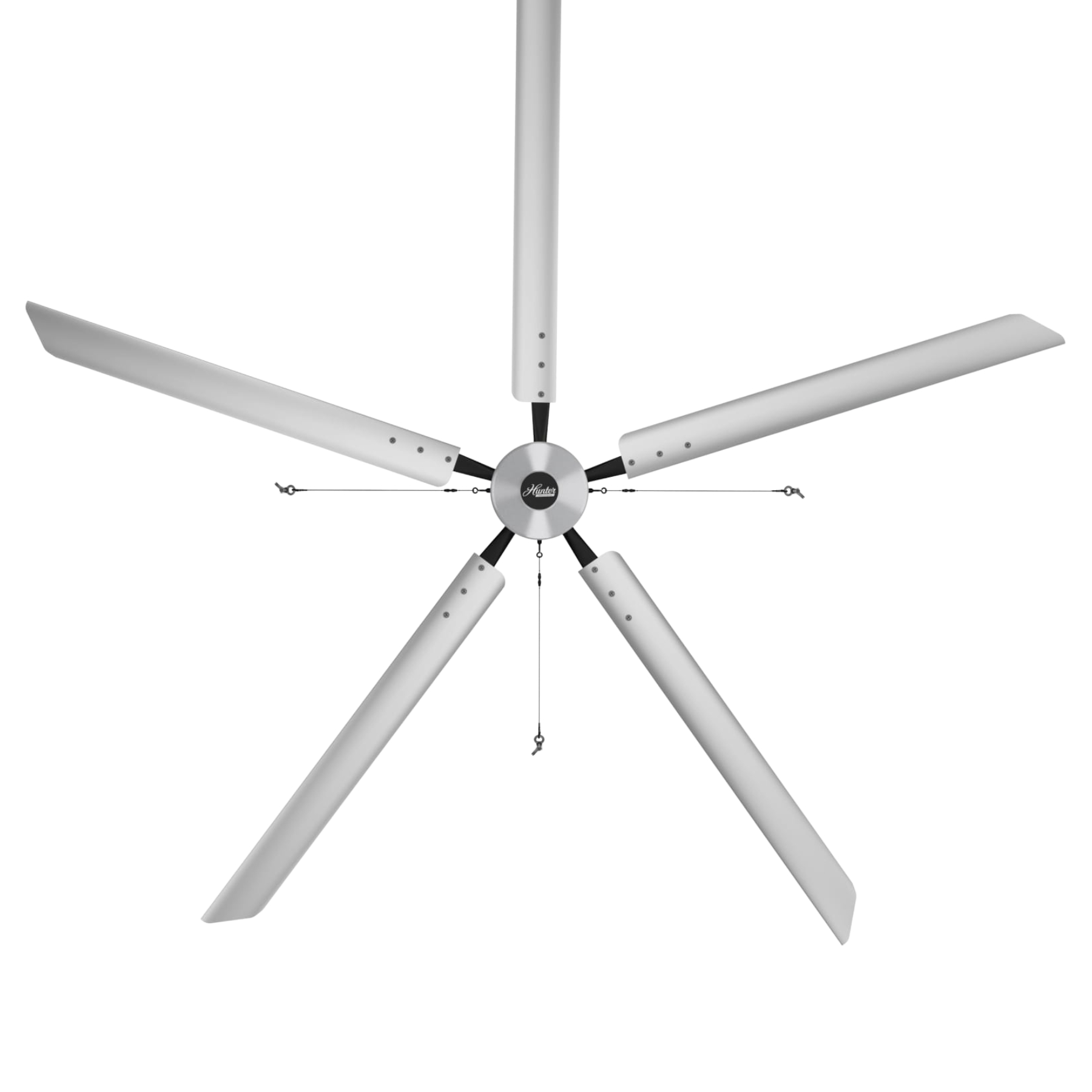 Déstratificateur Hunter Titan à six pales aluminium vu de dessous sur fond blanc