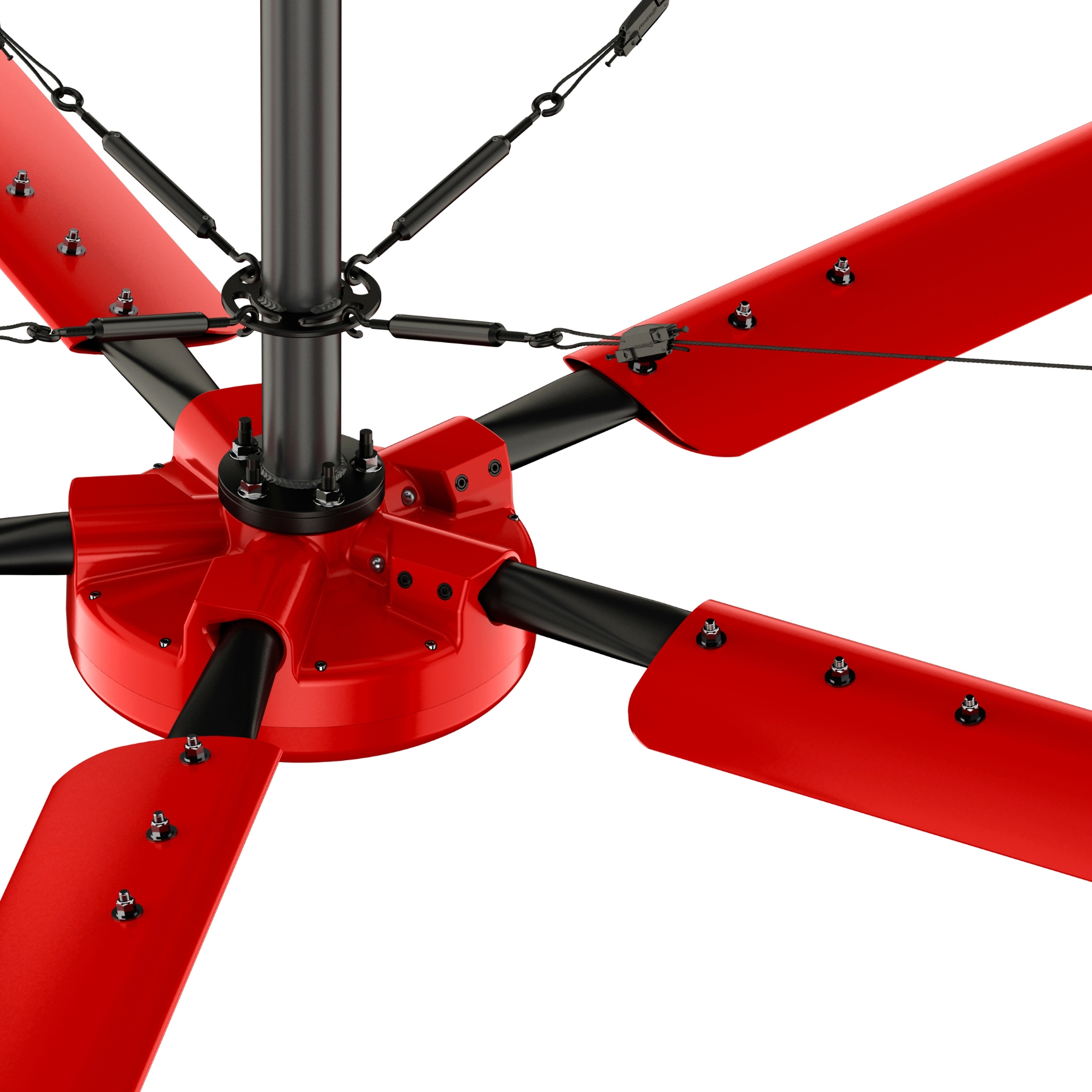 Supports de pales rouges et câbles de sécurité d'un déstratificateur Hunter Titan