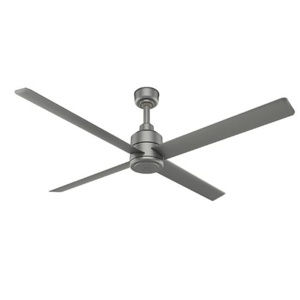 Ventilateur Hunter TRAK Edge argent mat à quatre pales, vue produit de trois quarts